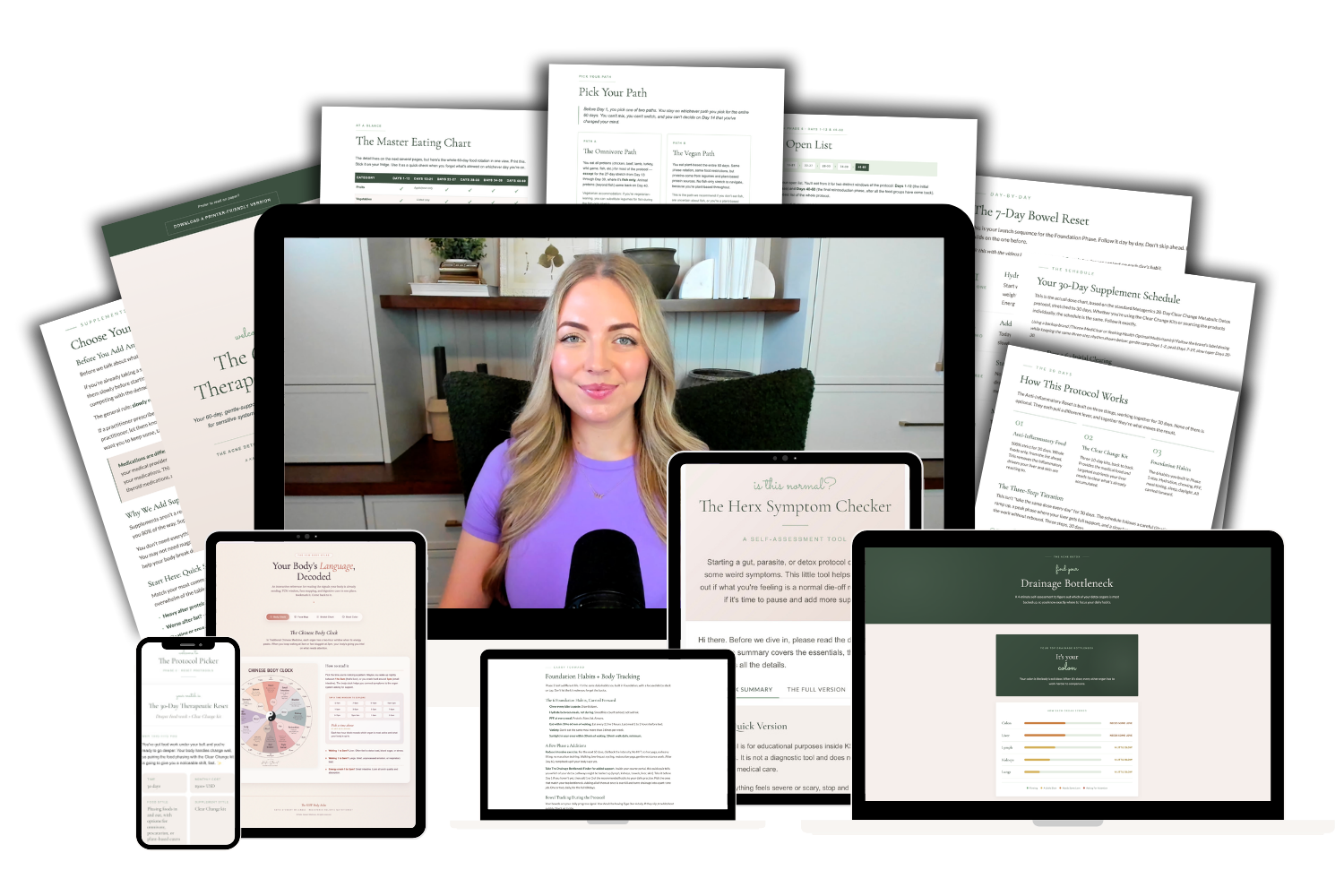The Acne Detox course and built-in tools on desktop, tablet, and mobile