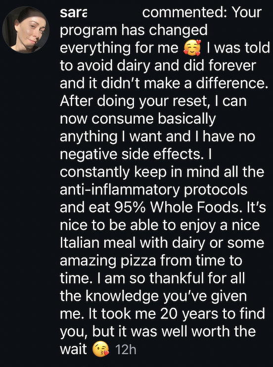 Instagram comment from Sara: your program has changed everything for me